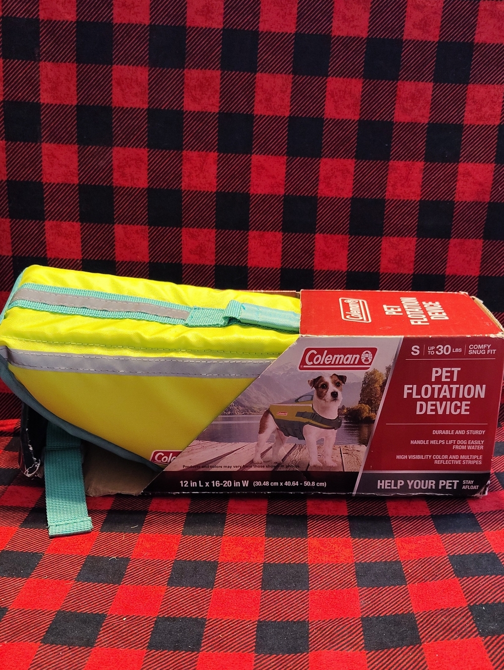Coleman Small Neon Yellow & Teal Dog Life Vest Small To 30 Lbs.